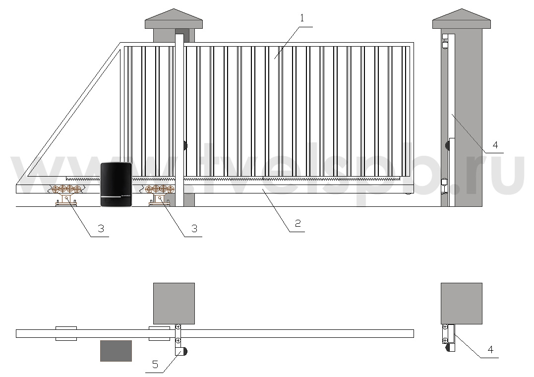 Раздвижные ворота на роликах схема